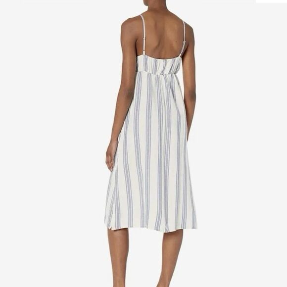Roxy Sweetest Step Linen Blend Striped Midi Dress Blue Cream Size Medium - Picture 7 of 13